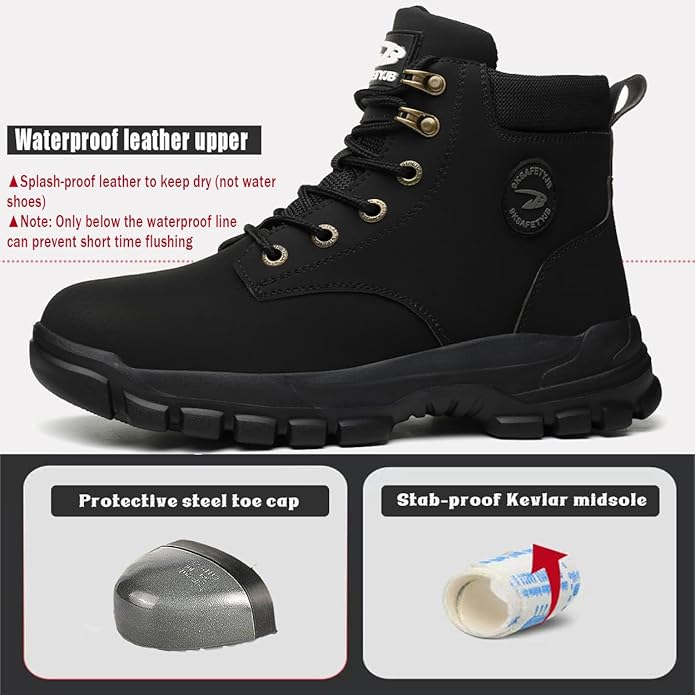 Steel Toe Boots for Women Wateproof Safety Shoes Men Lightweight Composite Toe Boots Leather Construction Steel work Shoes