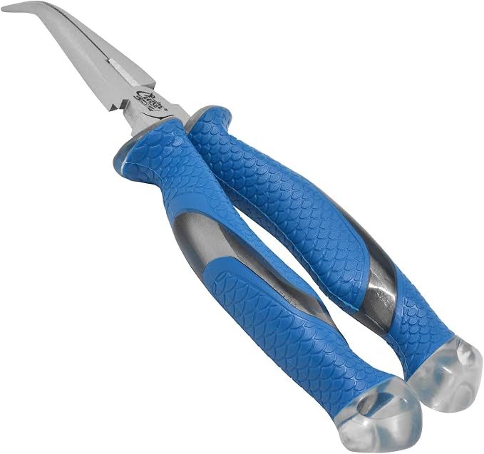CUDA 8.5" Bent Needle Nose Pliers | Durable Steel Titanium Bonded Fishing Wire, Mono & Fluorocarbon Cutter with Non-slip Cuda Grips | For Saltwater & Freshwater Use