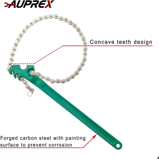 AUPREX 16 Inch Sturdy Adjustable Heavy Duty Ratcheting Chain Oil Filter Wrench Reversible Chain Style Pipe Fitter Wrench With Multi-Purpose Compatible With Max 8 Inch Diameter
