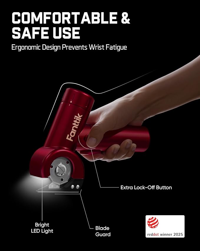 Fanttik C8 Nano Easyswap Cordless Electric Scissors with LED Display, Type-C Rechargeable Cardboard Cutter with 2 Blades, EasySwap Blade Change, LED Light, for Thin Cardboard Box Carpet Leather, Red