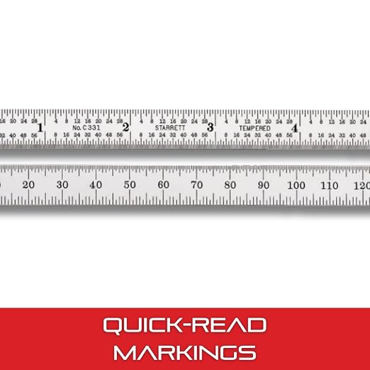 Starrett Full Flexible Steel Rule with Satin Chrome Finish, Quick Reading, Millimeter and Inch Graduation - 31 Graduation, 5-3/4" Length, 0.4mm Thickness - C331-150