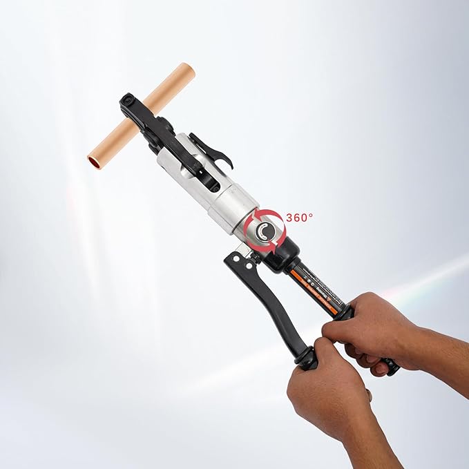 Pipe Crimper Copper Pipe Press Crimping Tool Kit 360° Rotatable Crimp Head Hydraulic Copper Tube Crimping Tool for Copper Tees Elbows Straight Pipes with 3 Molds (1/2", 3/4", 1") (Black)
