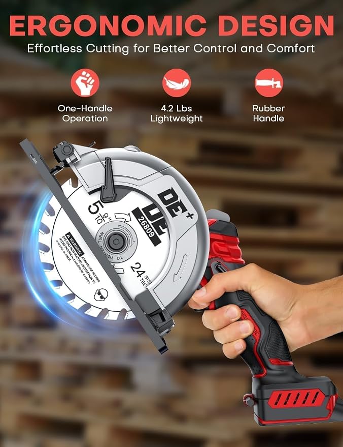 Brushless Cordless Circular Saw, for Milwaukee M18 Battery, 6-Inch Aluminum Alloy Blade, 5900 RPM, 4.2 Lbs Lightweight, Cutting Depth 2-1/20" (90°), 0-90° Bevel, Hex Wrench, Rip Guide, for Wood, PVC