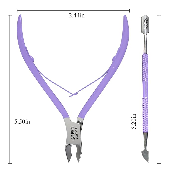 Professional Cuticle Trimmer Nail Cuticle Cutter Stainless Steel Cuticle Nippers with Sharp Blades Double Spring Manicure Tools for Nail Care Pedicure Home Spa (Purple - Pusher Included)
