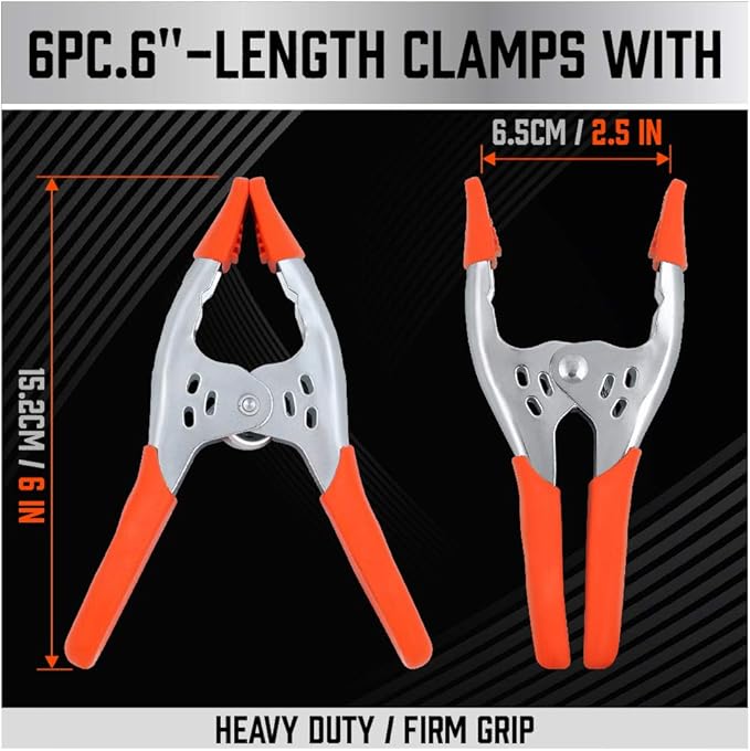 HORUSDY 6-Piece 6" inch Spring Clamp, Heavy Duty Spring Metal Spring Clamps, 2.5"-inch Jaw opening (6-Piece)