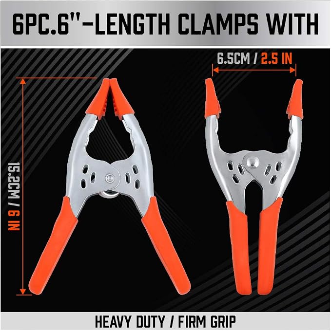 HORUSDY 6-Piece 6" inch Spring Clamp, Heavy Duty Spring Metal Spring Clamps, 2.5"-inch Jaw opening (6-Piece) (Pack of 2)