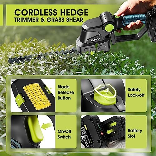 Saker 20V Cordless Hedge Trimmer,2 in 1 Electric Bush Trimmer