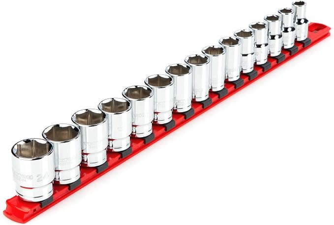 TEKTON 1/2 Inch Drive 6-Point Socket Set, 15-Piece | SHD92102 | (10 - 24 mm), Shallow, Socket Rail