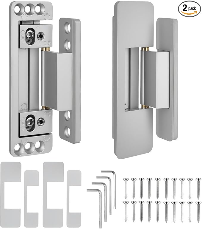 Hidden Door Hinges, 2Pack Adjustable Concealed Hinges 110Lbs Load-Bearing Heavy Duty Pivot Hinge 110° Swinging Invisible Hinges for Secret Doors, Bookcase, Shelf & Murphy Door