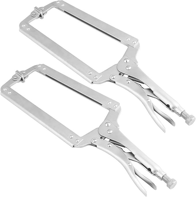 3 Pack 18 Inch C Clamp Locking Pliers,Locking C Clamp, Adjustable Nickel Plated C Pliers For Wood Working, Welding, Electrician Maintenance and more, by GENHAKON