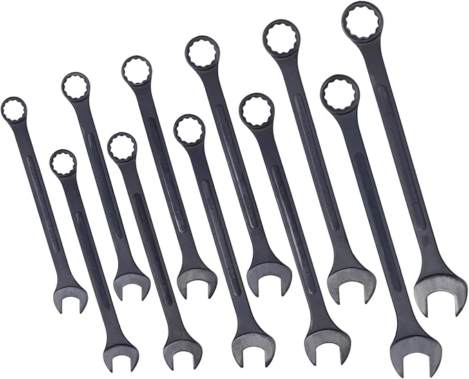 11PC Jumbo Combination Wrench Set, SAE, 1-5/16'' to 2 inch, Extra Large Combination Wrench Sets, Black Oxide Finish with Pouch (11PC-SAE)