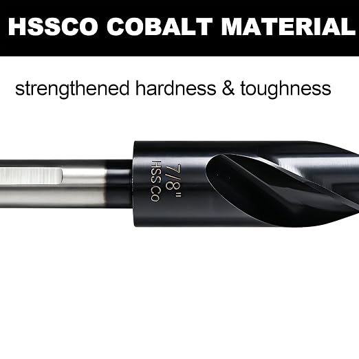 7/8 Drill Bit for Metal and Hardened Steel, M35 Cobalt 1/2 Inch Reduced Shank Industrial Grade Heavy Duty Drill Bit, with Index Storage Case
