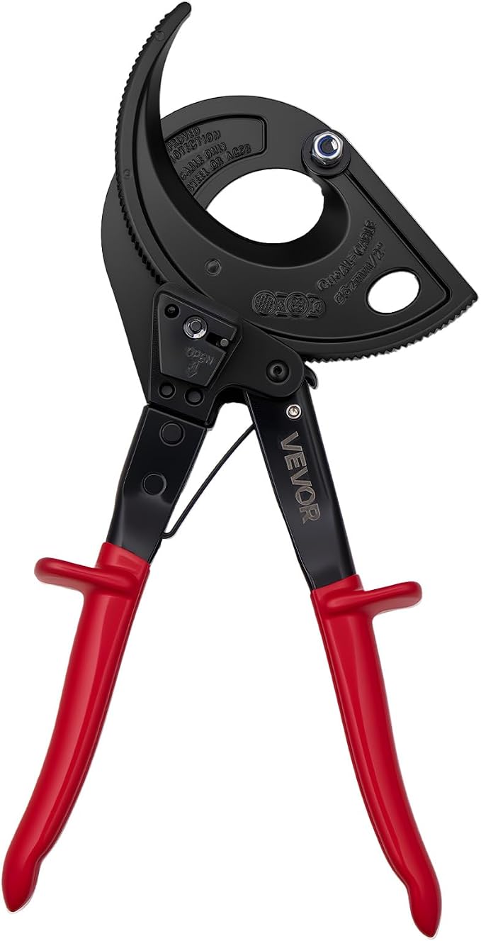 VEVOR Ratcheting Cable Cutter, Spring Steel Blades with Insulated Handles, Quick-Release Button, Heavy Duty Ratchet Cable Wire Cutter for Cutting Copper & Aluminum Cables Up to 800 MCM / 400 mm²