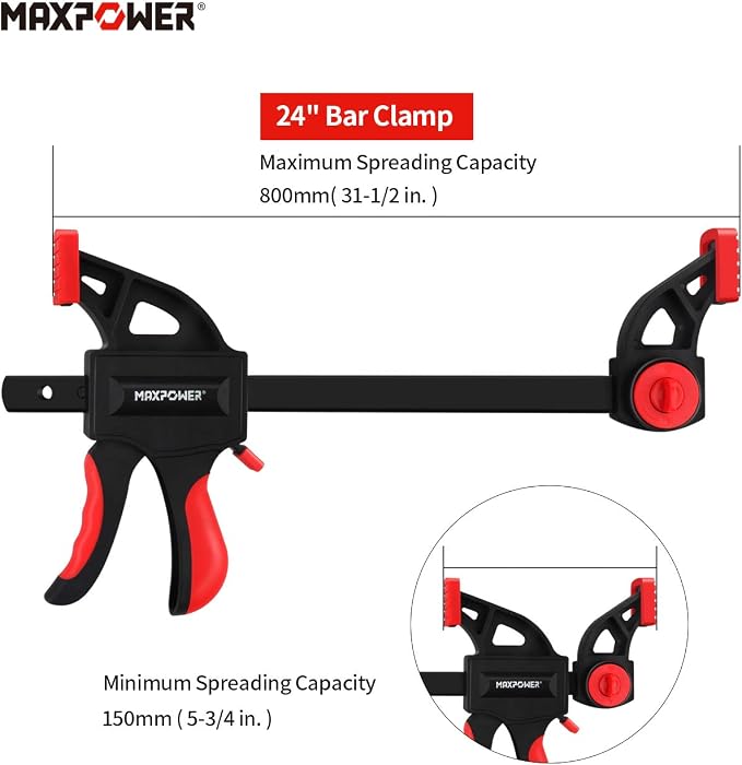 MAXPOWER 24-inch Bar Clamp and 31-inch Spreader for Woodworking, Quick Release Wood Clamps Set, Pack of 4