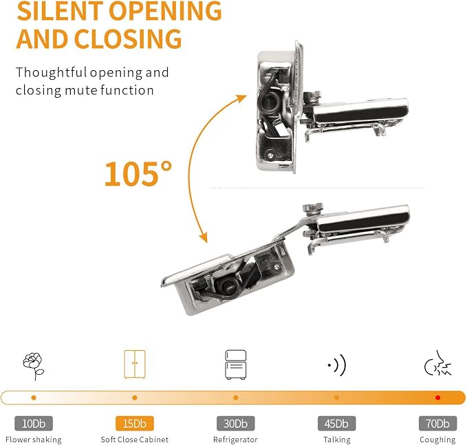 Chibery 60 Pack 1/2" Overlay 4D Soft Close Concealed Hinges for Face Frame Door, Adjustable Closing Speed, Smooth Slow Self Close Hinges, Satin Nickel, 105° Open Angle Stainless Steel Cabinet Hinges