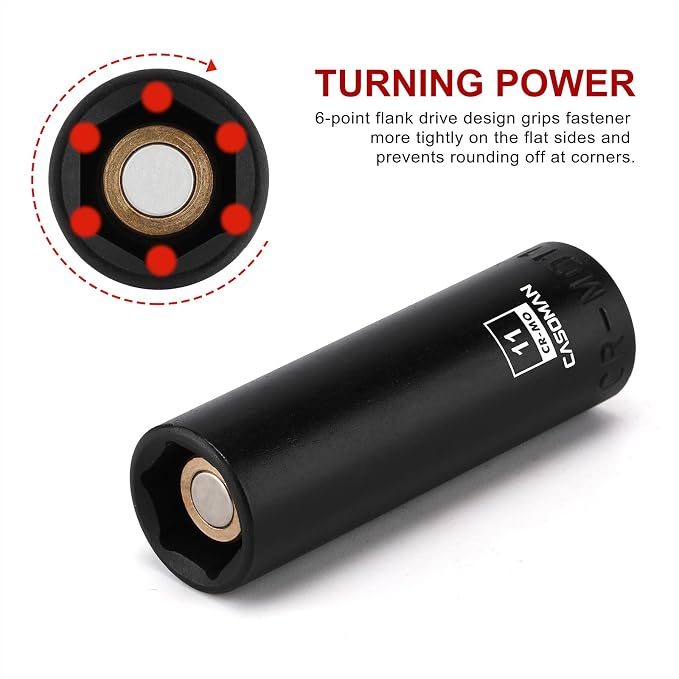 CASOMAN 14PCS 1/4"Drive Magnetic Impact Socket Set, Deep, 6-Point, Metric, 4mm to 15mm, CR-MO