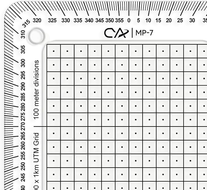 CYA Square Military Map Coordinate Scale Protractor Map for Land Navigation, Military Style UTM/MGRS Coordinate Scale