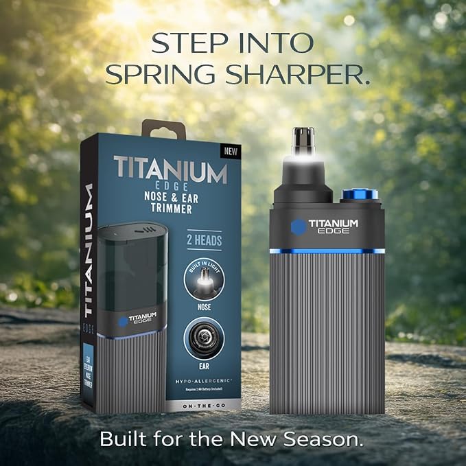 Microtouch Titanium Edge Ear & Nose Trimmer – Dual Rotary Blade Heads with Light – Water Resistant – Travel Friendly – Durable Design – Titanium Coated Blades for Precise, Comfortable Grooming