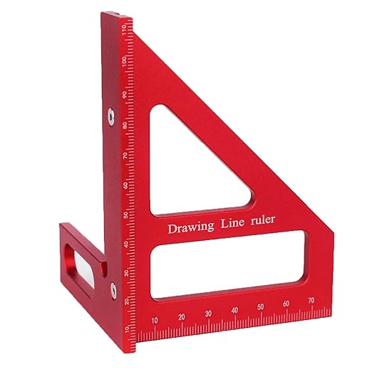 3D Multi-Angle Measuring Tool,45/90 Degree Aluminum Alloy Woodworking Square Protractor, Drawing Line Ruler, Miter Triangle Ruler Layout Measuring Tool for Woodworking (Metric-Red)