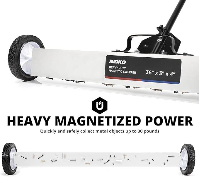 NEIKO 53418A 36-Inch Magnetic Pickup Sweeper with Wheels, Adjustable Handle, and Floor Magnet, Heavy-Duty Magnet to Pick Up Nails, 55-Pound Capacity