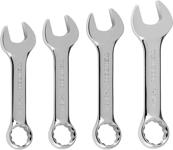 TEKTON Stubby Combination Wrench Set, 4-Piece | WCB90411 | (1-1/16 - 1-1/4 in.), Chrome Finish