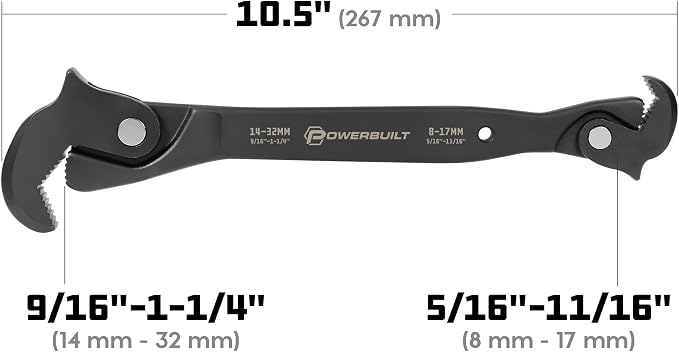 Powerbuilt 10.5 Inch Dual Headed Self-Adjusting Wrench, Quick Auto-Adjusting Jaws for Home Auto Bike Repair, 8–32mm / 5/16"–1-1/4" 643159ECE