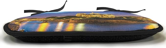Lunarable Paris Chair Cushion Pads Set of 8, Notre Dame at Dusk Paris France Riverside Scenery Water Reflection, Anti-Slip Seat Padding for Kitchen & Patio, 16"x16", Yellow Brown Blue