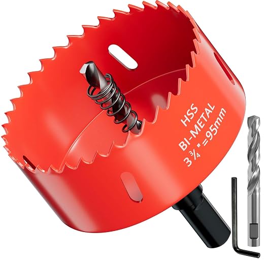 3-3/4 in. Bi-Metal Hole Saw Drill Bits - Versatile and Durable Hole Cutter for Wood, Plywood, Plaster Drywall, Ceiling, Plastic Pipe, PVC and Thin Metal - Includes Arbor & Pilot Bit (95mm)