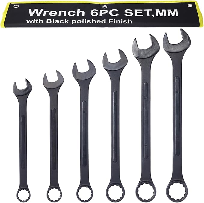 6PC Jumbo Combination Wrench Set, Metric, 35, 38, 41, 45, 48, 50mm | Extra Large Metric Wrenches for large fasteners on trucks, tractors, equipment, construction vehicles, and machinery