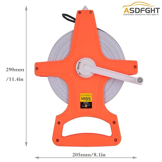 Open Reel Tape Measure 165 Feet, Fiberglass Tape Measure, Yard Measuring Tape Fit for Sports Field, Outdoor, Engineer,Track, Durable Dual-Sided Measuring Reel with Feet and Meters (1/2')