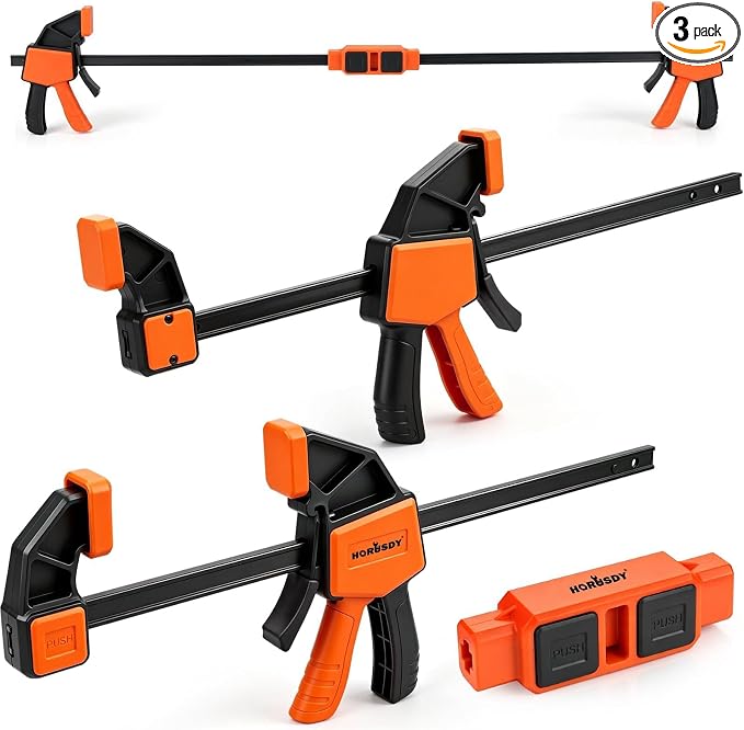 3-Pack Wood Clamps for Woodworking, 2-Piece 12" Bar Clamps with Clamp Connector, Quick-Release Wood Clamps with 150 LBS Load Limit, Wood Clamp Set for Woodworking, Gluing & DIY Projects