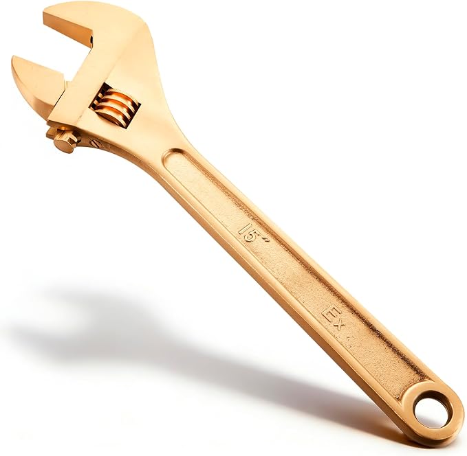 Hicarer 15 Inch Non-Sparking Adjustable Wrench, Aluminum Bronze Tool | Non-Magnetic, Oil & Gas Industry, Chemical Facilities, Hazardous Environments, Industrial Safety Applications