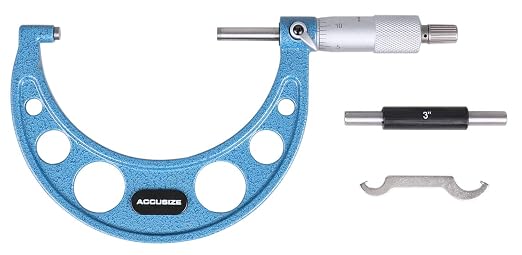Accusize Industrial Tools Outside Micrometer, 3-4", EG00-0004 | 3-4", Ultra-Precision, Carbide Tipped, M-Type, Resolution 0.0001", Ratchet Friction Thimble, Solid Storage Case