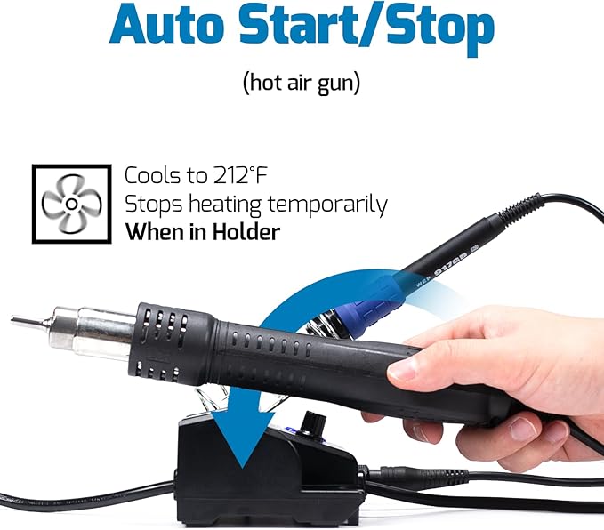 WEP 882D Soldering Iron Station 2-IN-1 SMD Hot Air Rework Station with 2 Spools of Solder Wire, 5 Soldering Tips, 3 Hot Air Nozzles, Brass Wool Tip Cleaner, Tweezers, Desoldering pump