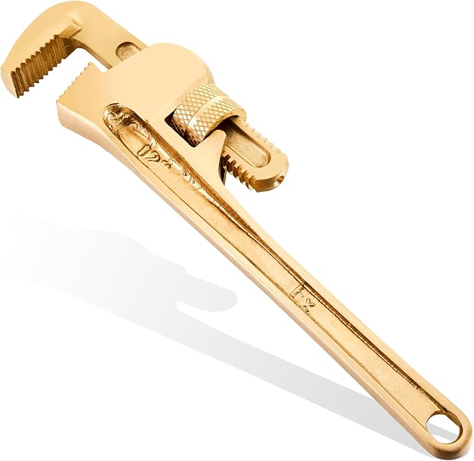 Hicarer 12'' Non-Sparking Pipe Wrench | Opening Max 60mm, Aluminum Bronze Spark-free Adjustable Pipe Spanner Straight Plumbing Wrench, Corrosion Resistant