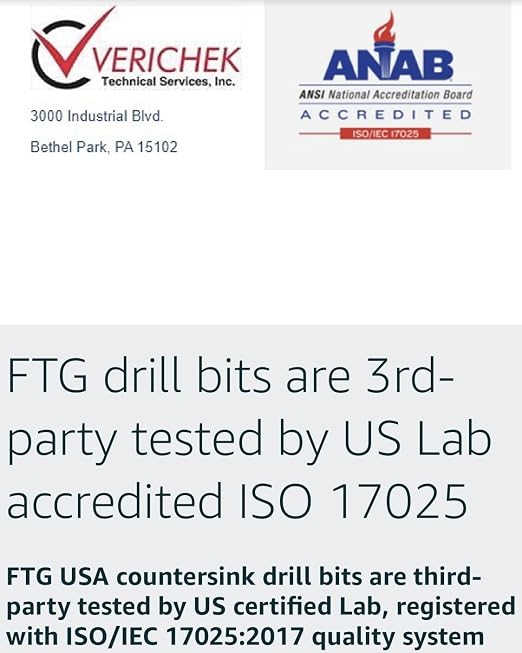 FTG USA 6 Pc #10 (3/16") Countersink Drill Bit Set with Depth Stop Collar, Hex Wrench - Tapered Drill Bits for Wood