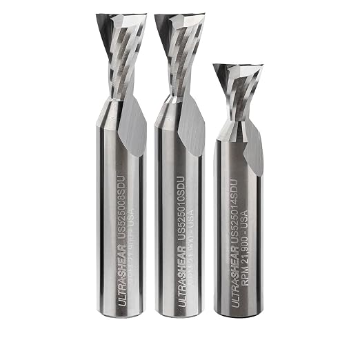 Solid Carbide Dovetail Router Bit Set 3-Piece, 1/2SH, 1/2" Dia, 2-Flute, Up-Cut Spiral Geometry for Chatter-Free, Superior Quality Woodworking Joinery, USA Made - US5250SDU-3PC