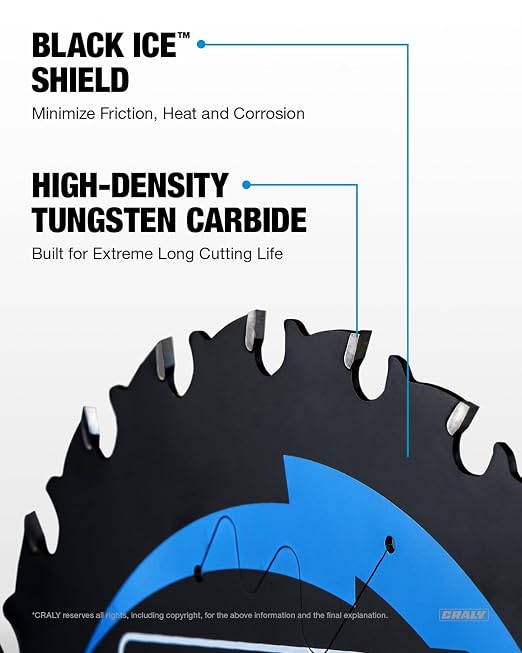 CRALY 6-1/2 Inch 24 Teeth Wood Cutting Framing Circular Saw Blade, 5/8 Inch Arbor, Carbide Tipped, Thin Kerf, Black Ice™, for Plywood, MDF, OSB, Laminated, 2-Pack(C0624FR-2)