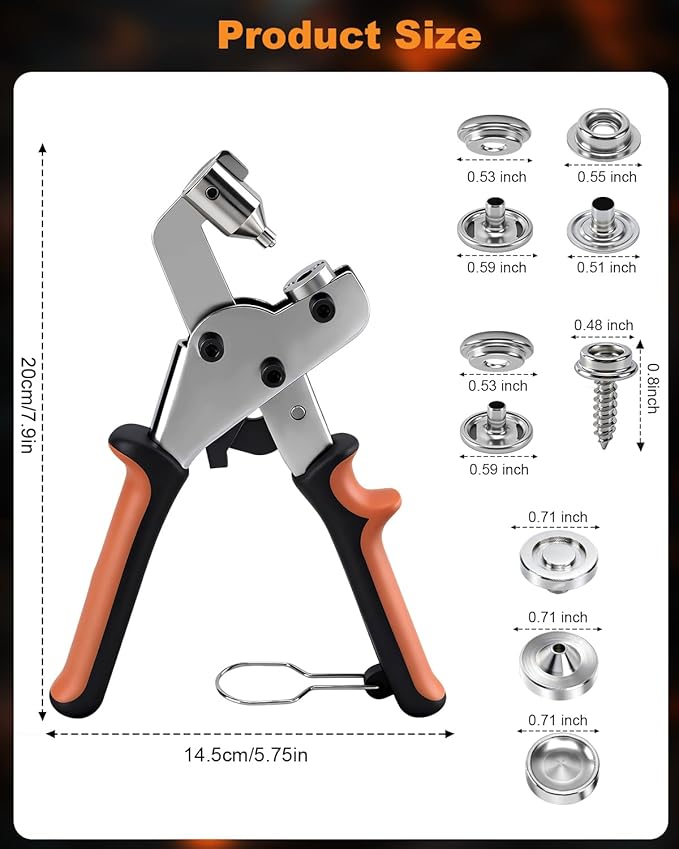 UCEC Snap Fastener Tool & Heavy Duty Snap Fastener Kit with 280 pcs 15mm Boat Cover Snaps, Professional Snaps Installation Tool for Boat Covers, Tarps, Leather & Fabric Repair