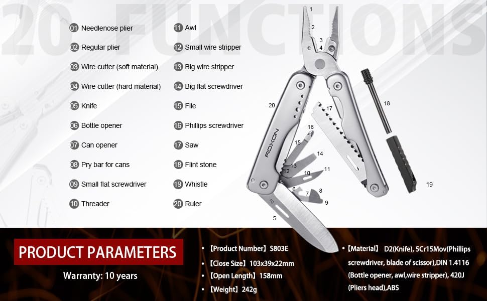 ROXON S803E Elite Flash Multi tool with 21 functions including strong plier