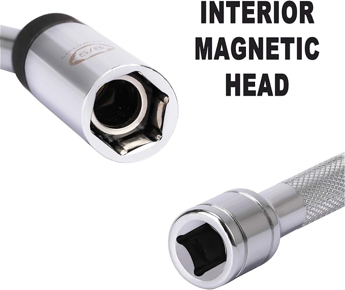 CASOMAN 5/8" Swivel Magnetic Spark Plug Socket, 3/8" Drive x 8-Inch Ext. Bar Length, 360 Degree Swivel, Enhanced Magnetic Design, 6 Point, Cr-V Steel