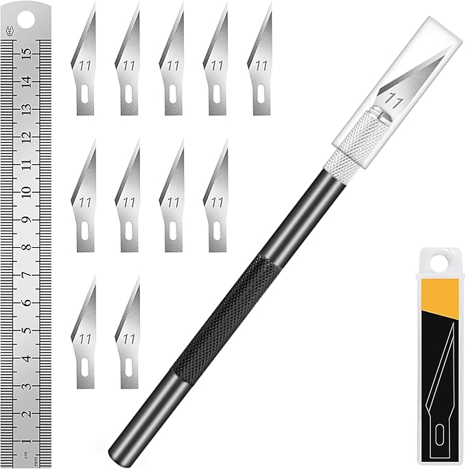 DIYSELF Craft Knife with 10 Extra #11 Blades, Precision Hobby Knife Set with Steel Ruler, Exacto Knife for Crafting, Polymer Clay, Pottery, Paper, Vinyl, Stencil & Model Making (Black)