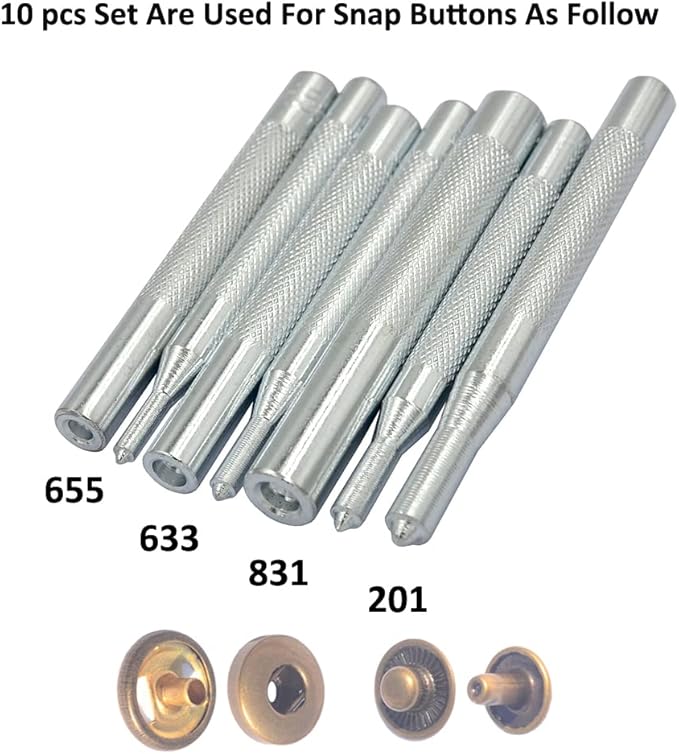 DGOL 10 pcs Metal Snap Button Fastener Setter Metal Snaps Press Studs Install Punch Base Tool Kit