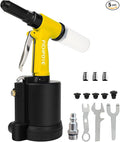 Heavy Duty Pneumatic Rivet Gun, 4000lbf Rivet Gun Set- 3/32", 1/8", 5/32", 3/16", 1/4" Air Riveter with NPT 1/4 inch for Automotive, Construction, Manufacturing Industries,Yellow