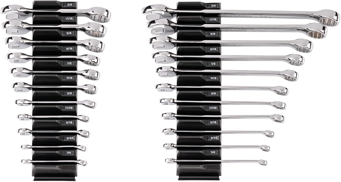 TEKTON Stubby and Standard Combination Wrench Set, 22-Piece | WCB95907 | (1/4 - 3/4 in.), Modular Organizers, Chrome Finish