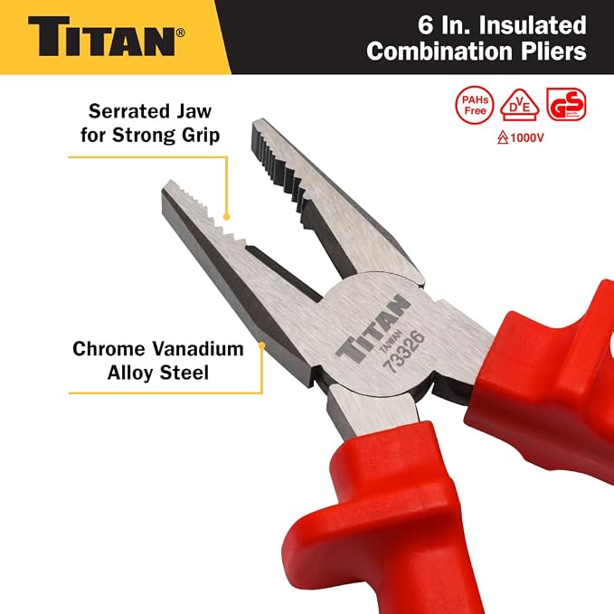 Titan 73326 6-Inch VDE Insulated Combination Pliers