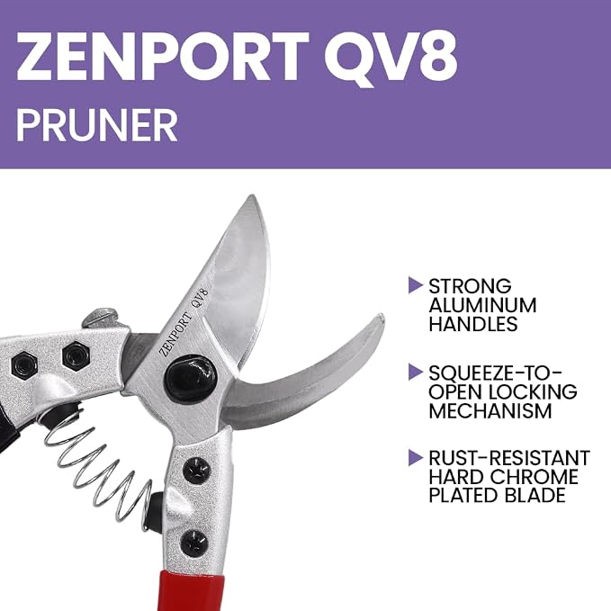 Zenport QV8 Q Series V8 Professional Chrome-plated Pruner, Black/Red