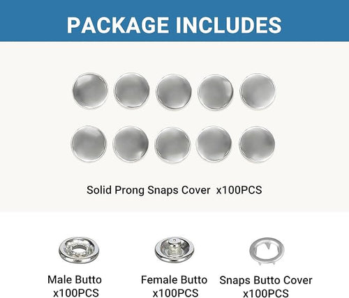 100 Sets Metal Snap Buttons, Sterling Silver Solid Sewing Snaps for Fabric, Prong Snap Button Kits for DIY Crafting Clothing Sewing (9.5mm / 400 PCS)