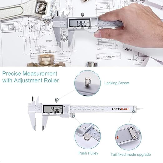 Digital Caliper Measuring Tool, Stainless Steel Vernier Caliper Digital Micrometer with Large LCD Screen, 6 Inch Caliper Tool for DIY/Household, Auto-Off Feature, Inch and Millimeter Conversion