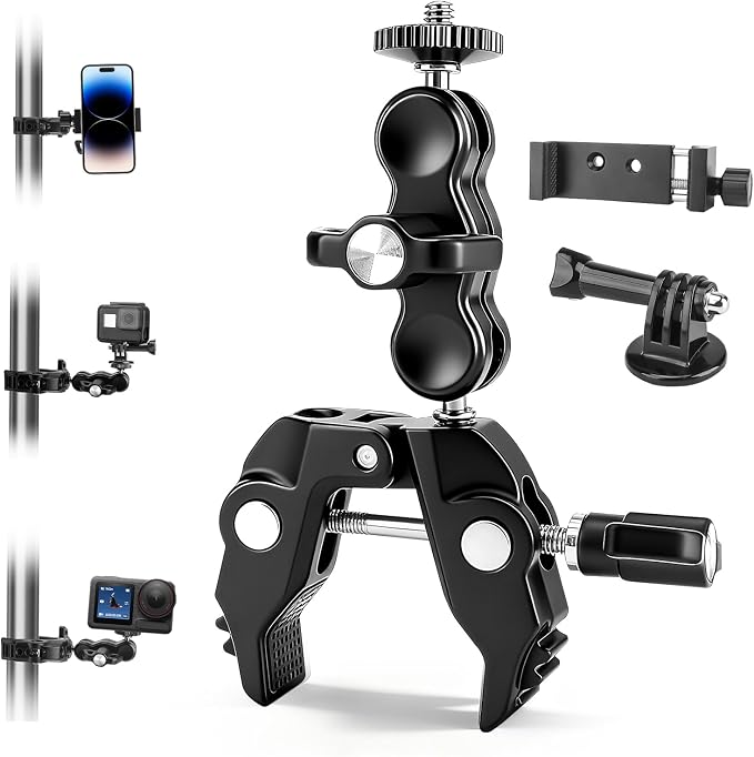 Chelhead Super Clamp Camera Mount with Phone Holder for Up to 3" Tubes